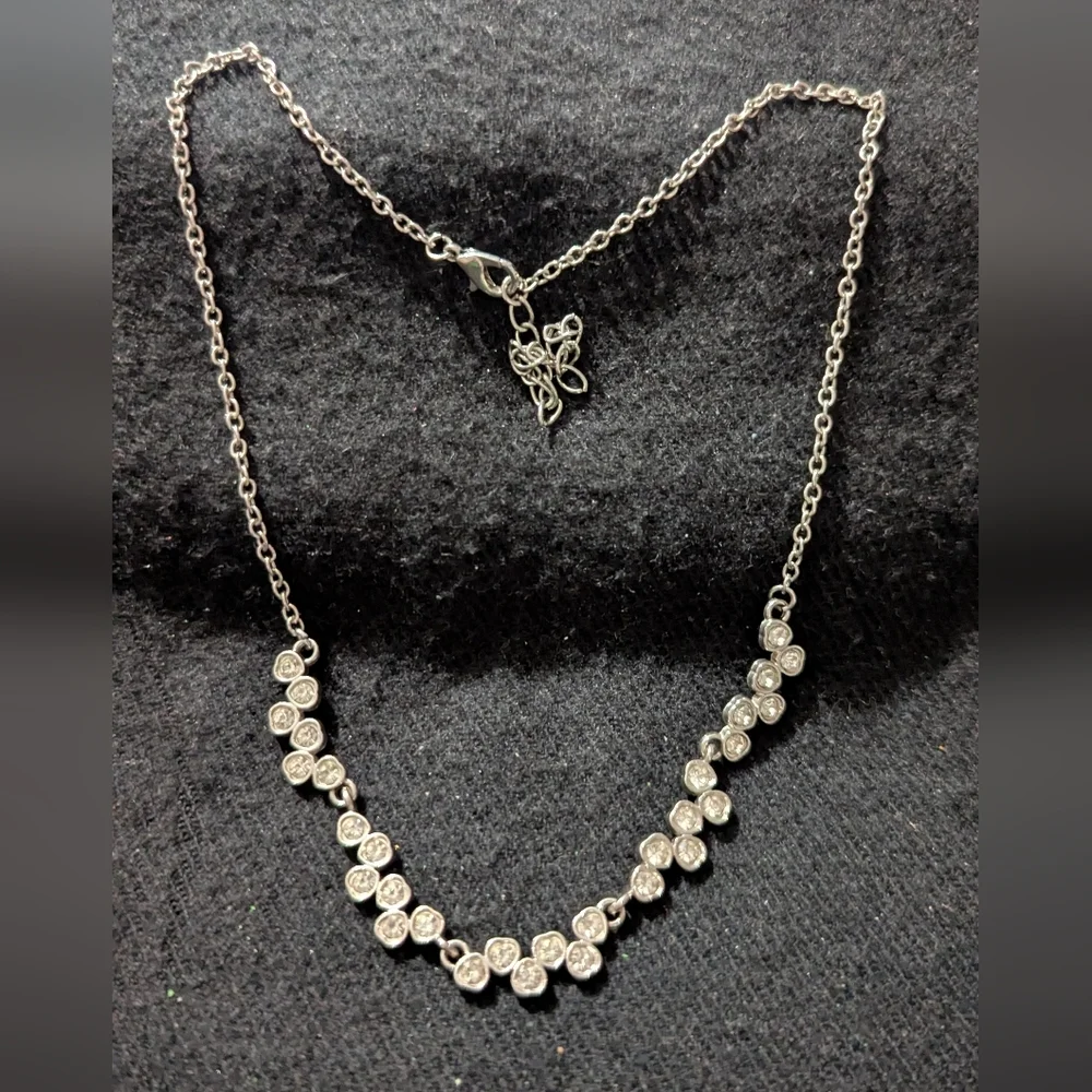 Silver Tone Clear Rhinestone Dainty Delicate Statement Necklace